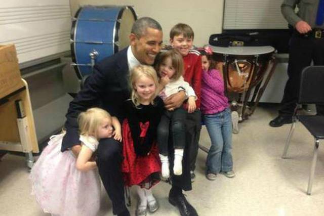 "No White House photos from family meetings. But the family of Emilie Parker, who was 6, released this on their own"